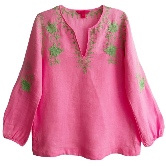 Lilly Pulitzer Tops - Lilly Pulitzer Cotton Candy Pink Lime Coby Linen Tunic M EPC
